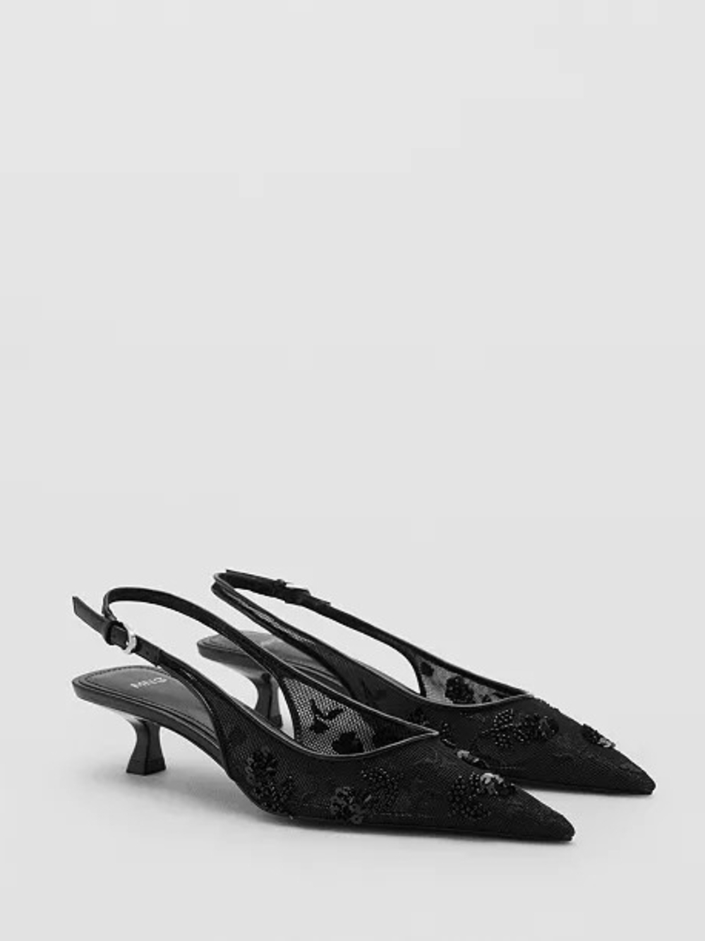 NWT Mango Black Embellished Slingback Kitten Heel 36/6